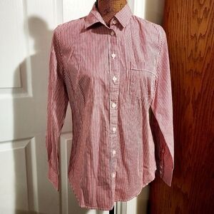 J. CREW Re-Imagined Classic Red White Striped Button Shirt Women's Small S EUC